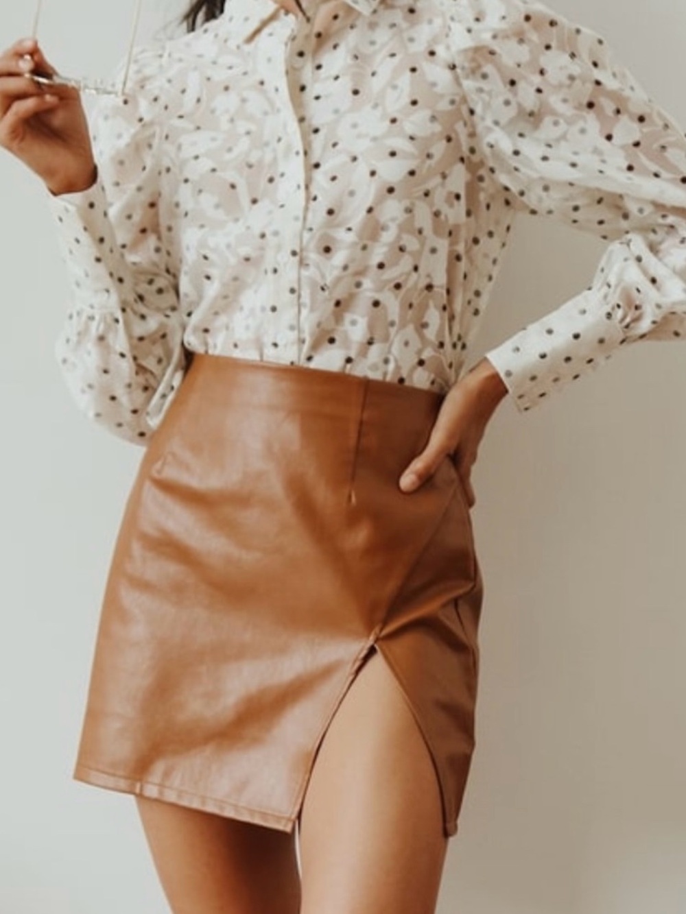Walking the Walk Camel Vegan Leather Mini Skirt NWT